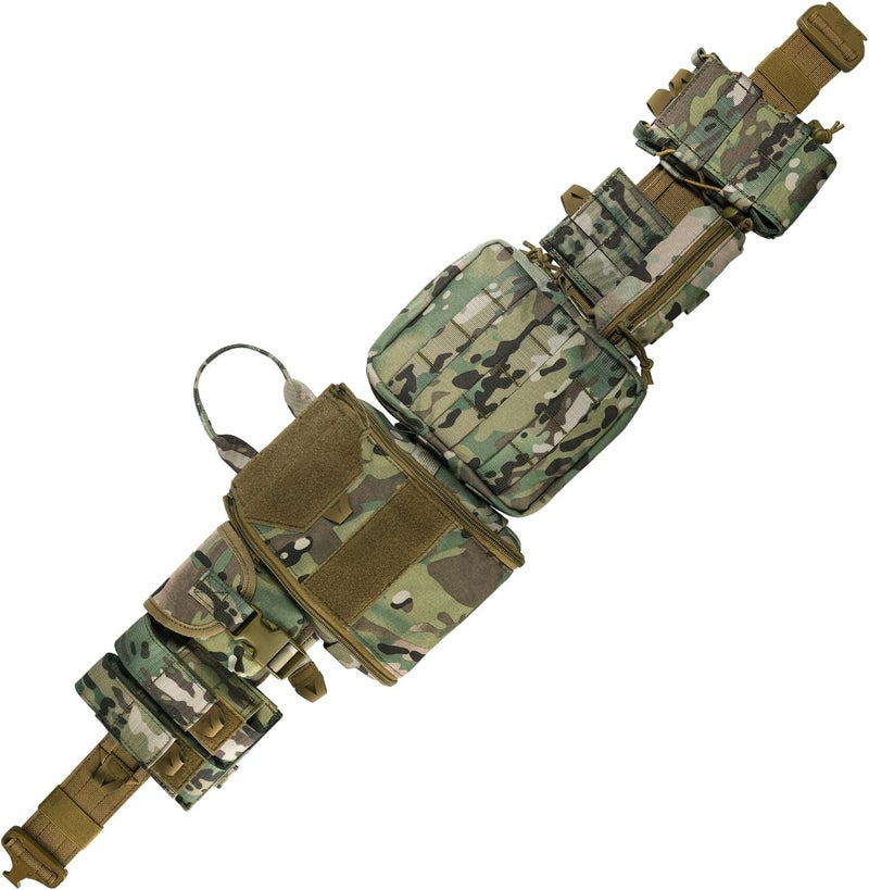 PIKEON Tactical Belt Battle Law Enforcement Molle Airsoft Duty Belt Quick-Release with Pouches 8 in 1 (CAMOU) - Image 3